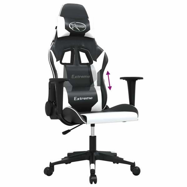 Fotel Gamingowy z Ekoskóry Ergonomiczny Czarno-Biały do Biurka dla Gracza, 9445252