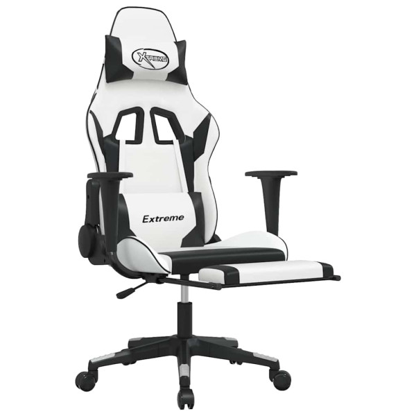 Fotel Gamingowy z Ekoskóry z Podnóżkiem Ergonomiczny Biało-Czarny do Biurka, 9445669