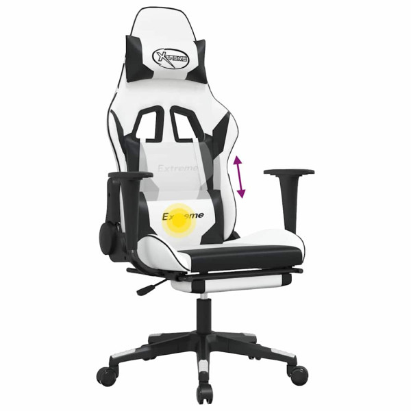 Fotel Gamingowy z Ekoskóry z Podnóżkiem Ergonomiczny Biało-Czarny do Biurka, 9445674