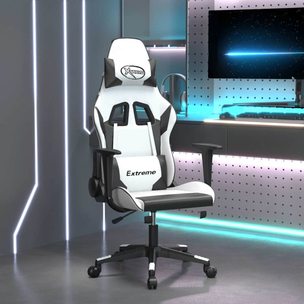 Fotel Gamingowy z Ekoskóry Ergonomiczny Biało-Czarny do Biurka dla Gracza, 9445792