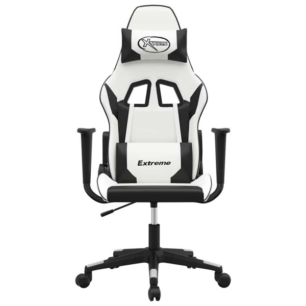 Fotel Gamingowy z Ekoskóry Ergonomiczny Biało-Czarny do Biurka dla Gracza, 9445793