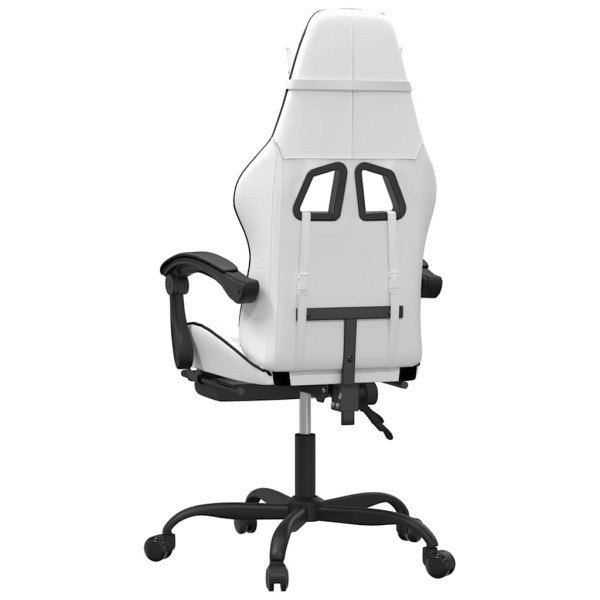 Fotel Gamingowy z Ekoskóry z Podnóżkiem Ergonomiczny Biało-Czarny do Biurka, 9445937