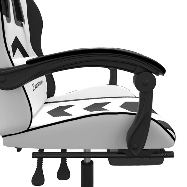 Fotel Gamingowy z Ekoskóry z Podnóżkiem Ergonomiczny Biało-Czarny do Biurka, 9445944