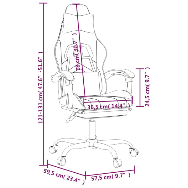 Fotel Gamingowy z Ekoskóry z Podnóżkiem Ergonomiczny Biało-Czarny do Biurka, 9445947