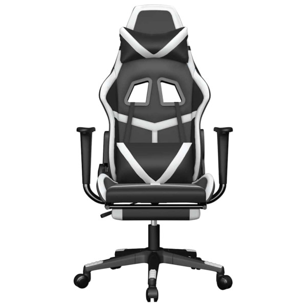 Fotel Gamingowy z Ekoskóry z Podnóżkiem Ergonomiczny Czarno-Biały do Biurka, 9445965
