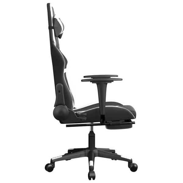 Fotel Gamingowy z Ekoskóry z Podnóżkiem Ergonomiczny Czarno-Biały do Biurka, 9445966