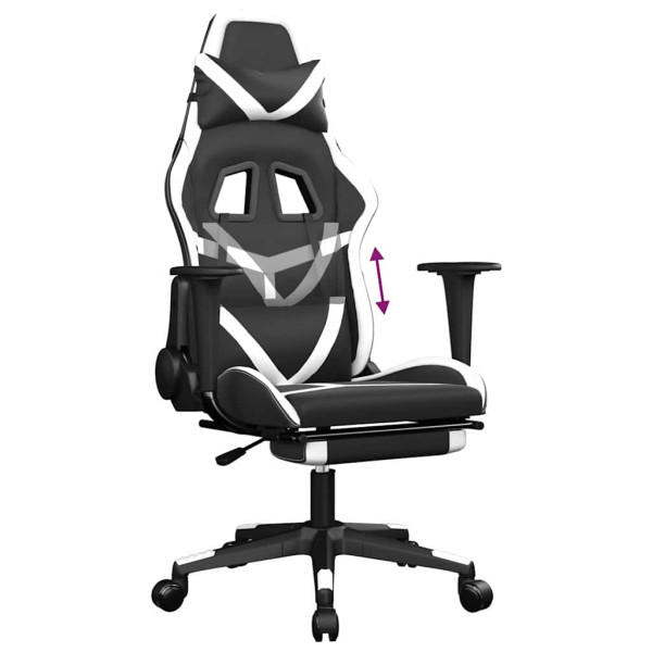 Fotel Gamingowy z Ekoskóry z Podnóżkiem Ergonomiczny Czarno-Biały do Biurka, 9445970