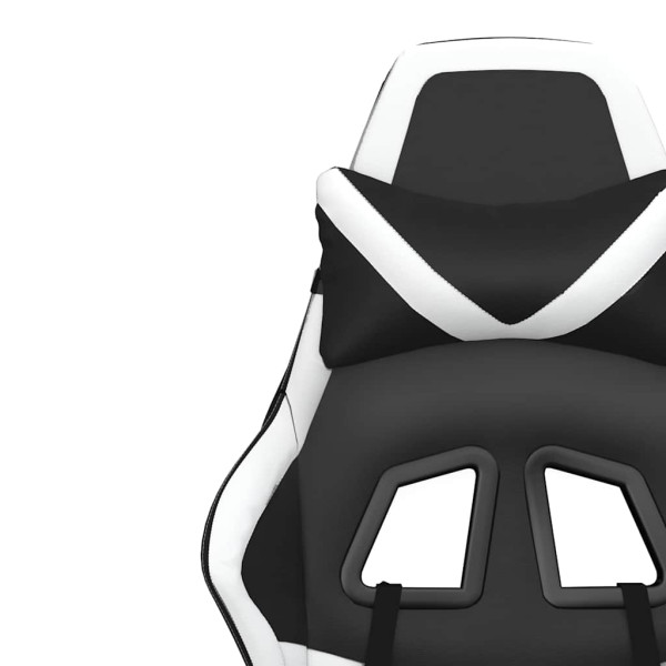 Fotel Gamingowy z Ekoskóry z Podnóżkiem Ergonomiczny Czarno-Biały do Biurka, 9445974