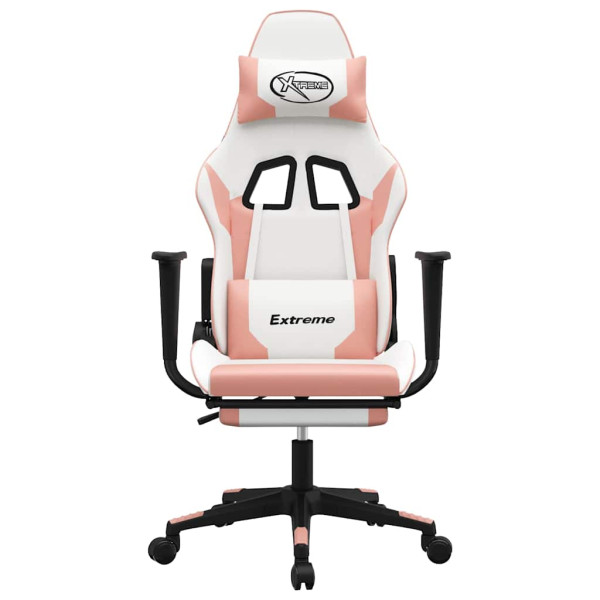Fotel Gamingowy z Ekoskóry z Podnóżkiem Ergonomiczny Biało-Różowy do Biurka, 9445981