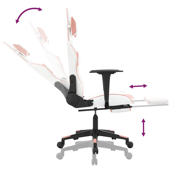 Fotel Gamingowy z Ekoskóry z Podnóżkiem Ergonomiczny Biało-Różowy do Biurka, 9445984