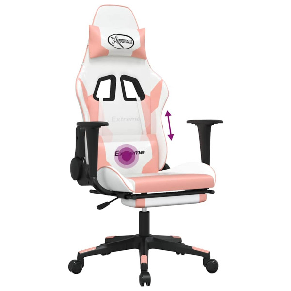 Fotel Gamingowy z Ekoskóry z Podnóżkiem Ergonomiczny Biało-Różowy do Biurka, 9445985