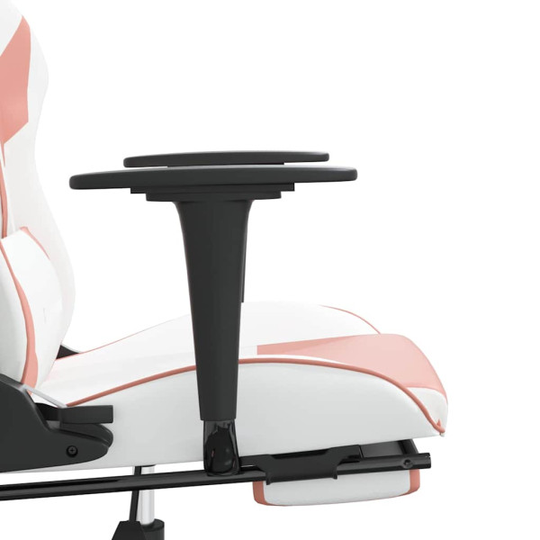 Fotel Gamingowy z Ekoskóry z Podnóżkiem Ergonomiczny Biało-Różowy do Biurka, 9445988