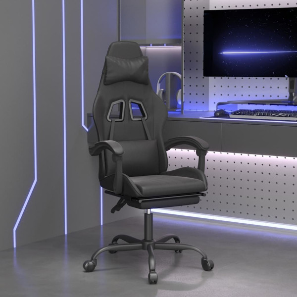 Fotel Gamingowy z Ekoskóry z Podnóżkiem Ergonomiczny Czarny do Biurka, 9446044