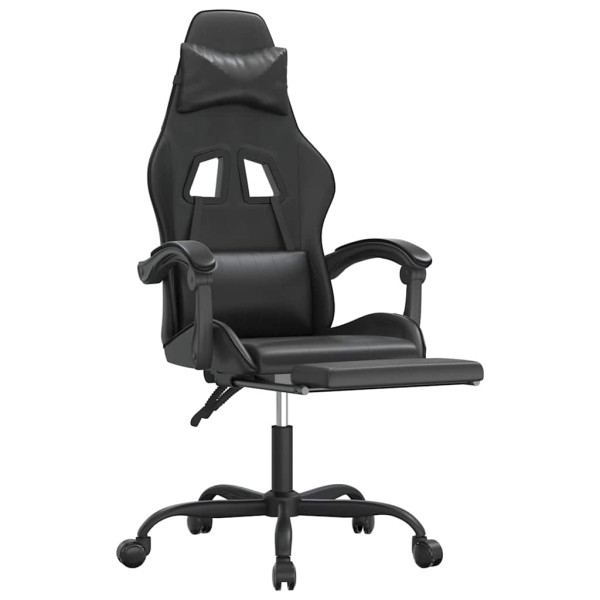 Fotel Gamingowy z Ekoskóry z Podnóżkiem Ergonomiczny Czarny do Biurka, 9446048
