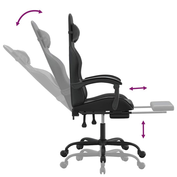 Fotel Gamingowy z Ekoskóry z Podnóżkiem Ergonomiczny Czarny do Biurka, 9446049