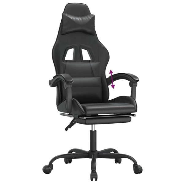 Fotel Gamingowy z Ekoskóry z Podnóżkiem Ergonomiczny Czarny do Biurka, 9446050