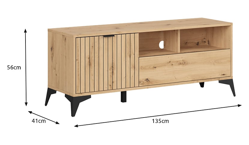 Szafka RTV Lamea 135 cm z drzwiami szufladą i półką dąb artisan, 9446542