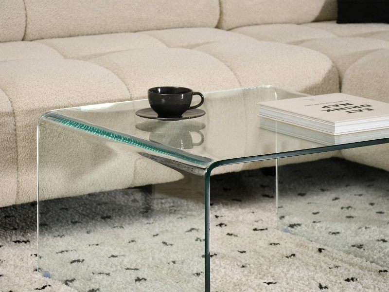 Designerska kwadratowa ława z transparentnego szkła giętego JASPIS-XL, 9452185
