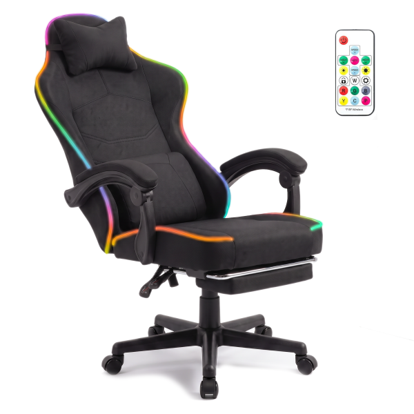 Fotel gamingowy tkanina kubełkowy krzesło biurowe Podnóżek + Masaż + LED, 9453499