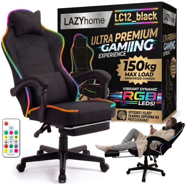 Fotel gamingowy tkanina kubełkowy krzesło biurowe Podnóżek + Masaż + LED, 9453505