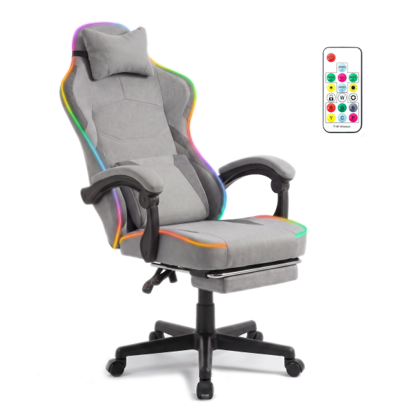 Fotel gamingowy tkanina kubełkowy krzesło biurowe Podnóżek + Masaż + LED, 9453506