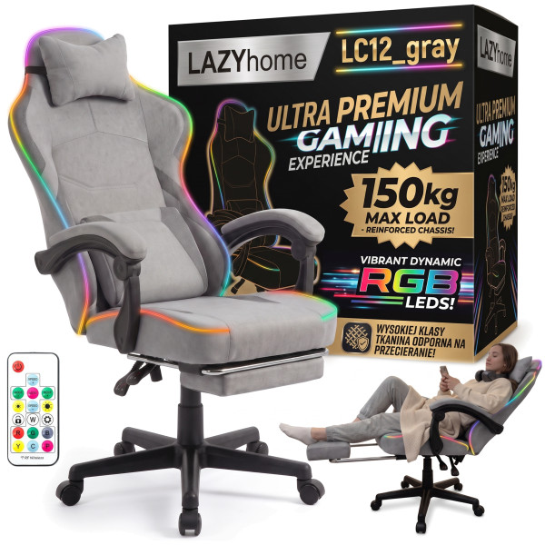 Fotel gamingowy tkanina kubełkowy krzesło biurowe Podnóżek + Masaż + LED, 9453512