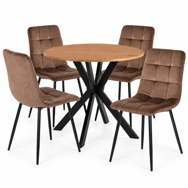 Stół Z 4 Krzesłami Zestaw Okrągły 80cm Komplet Do Salonu Jadalni Kuchni, 9456258