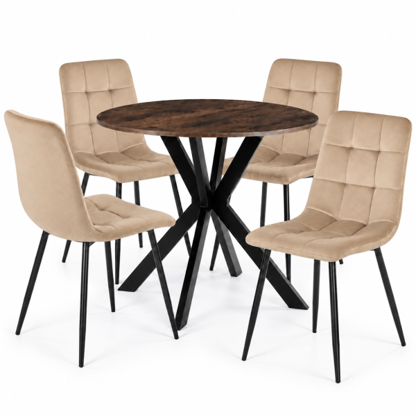 Stół Z 4 Krzesłami Zestaw Okrągły 90cm Komplet Do Salonu Jadalni Kuchni, 9456277