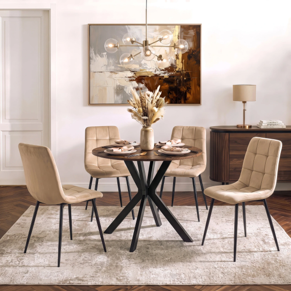 Stół Z 4 Krzesłami Zestaw Okrągły 90cm Komplet Do Salonu Jadalni Kuchni, 9456278
