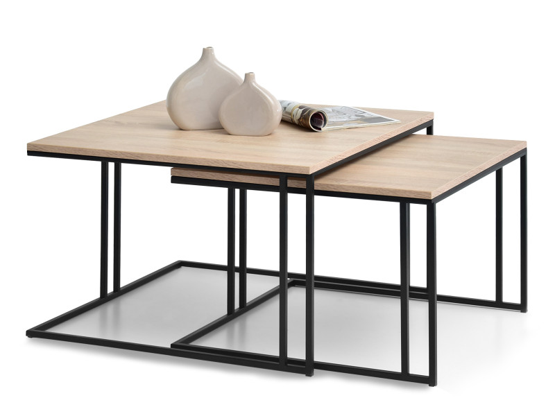 Zestaw stolików 2w1 kwadratowy blat sonoma na czarnym stelażu DARK XL+S, 9467382