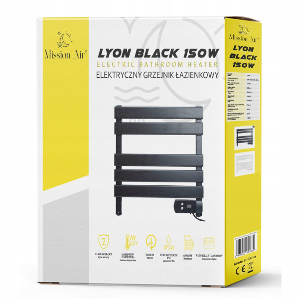 Grzejnik łazienkowy LYON 150W Black, 9471794