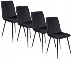 Zestaw 4x Krzesło Tapicerowane IBIS Czarne Welurowe Nowoczesne Loft