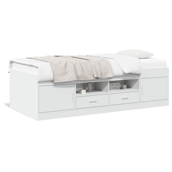 Tapczan 100x200 Jednoosobowy z Szufladami ze Stelażem Biały do Sypialni, 9518635