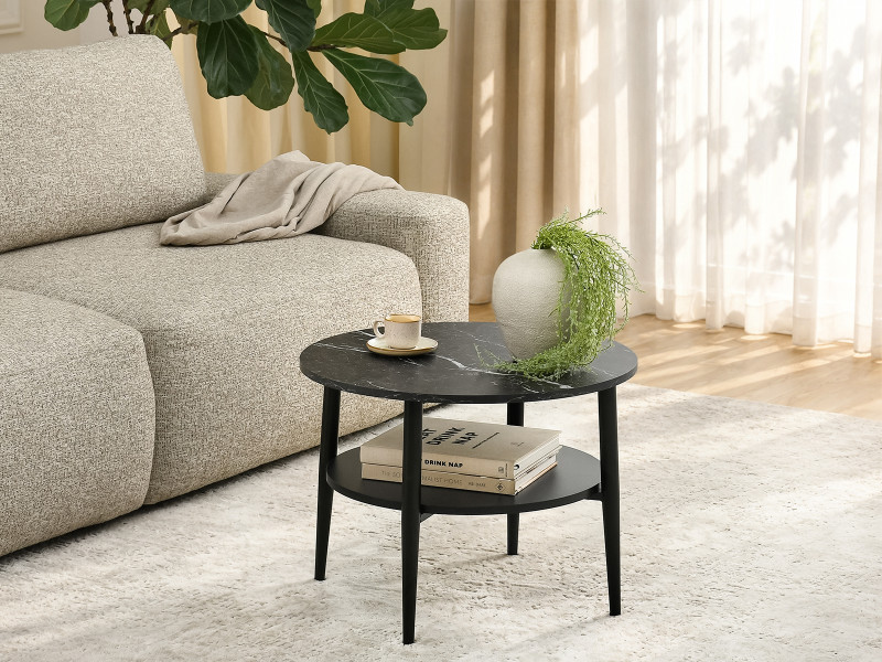 Stolik kawowy okragły 60 cm czarny marmur, podstawa czarny RENNE-S, 9763401