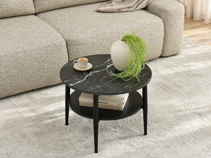 Stolik kawowy okragły 60 cm czarny marmur, podstawa czarny RENNE-S, 9763403