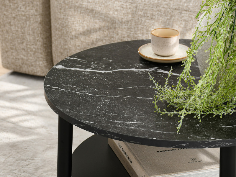 Stolik kawowy okragły 60 cm czarny marmur, podstawa czarny RENNE-S, 9763404