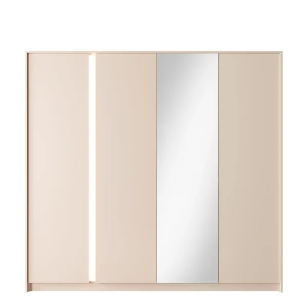 Szafa do sypialni z lustrem 223 cm uchylna 4 drzwi DESIO beż, 9767788