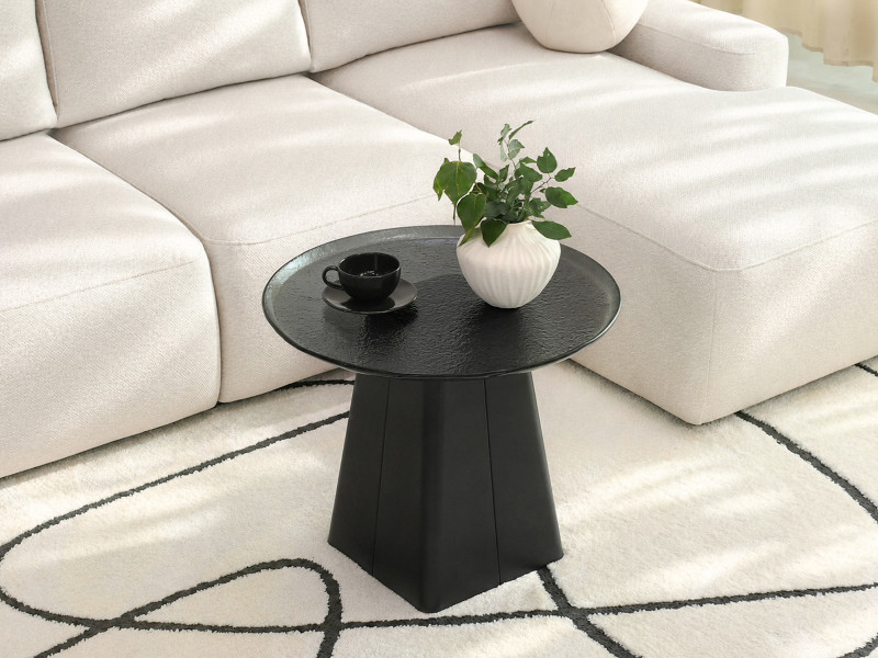 Okrągły stolik kawowy 60 cm szklany blat grafit metalowa noga TITAN-60, 9832518