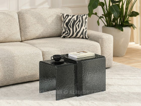 Designerski stolik szklany 2w1 dymiony waterdrop DUO grafit transparentny