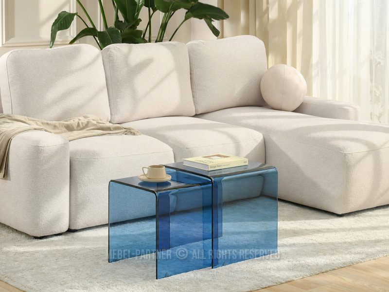 Zestaw stolików 2w1 niebieskie szkło prześwitujące nowoczesny design DUO, 9832584