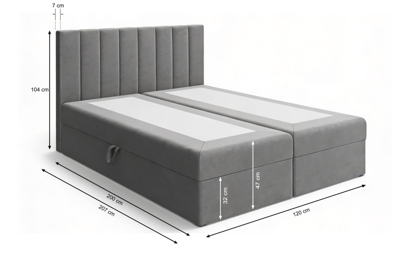 Łóżko kontynentalne z materacem, pojemnikiem na pościel Piano 120x200 cm, 9855582