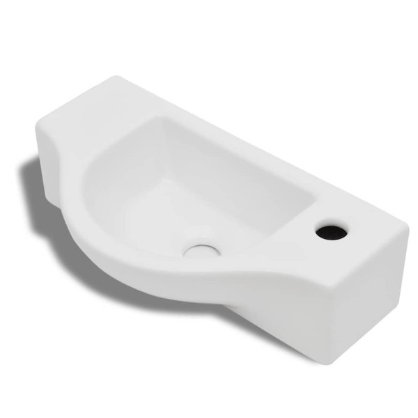 Umywalka Ścienna Ceramiczna Półokrągła Biała do Łazienki 45 cm, 9862395