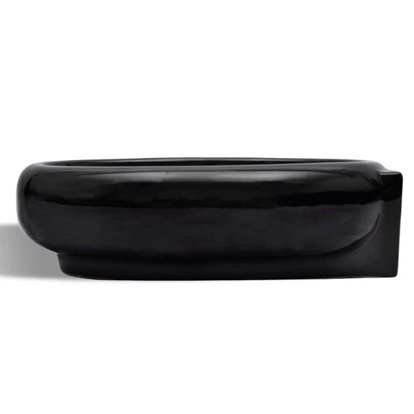 Umywalka Ścienna Ceramiczna Owalna Czarna z Otworem na Baterię do Łazienki, 9862532