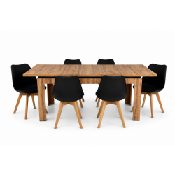 INSPIRO Zestaw stół C-16 dąb Wotan 160–200 cm + 6 czarnych krzeseł SL-02, 9869557