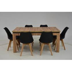INSPIRO Zestaw stół C-16 dąb Wotan 160–200 cm + 6 czarnych krzeseł SL-02, 9869558