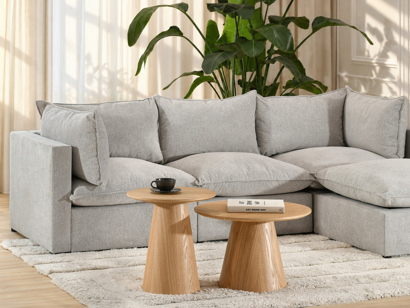 Okrągły dębowy stolik kawowy kształt stożka styl boho Ottawa 60 dąb, 9870806