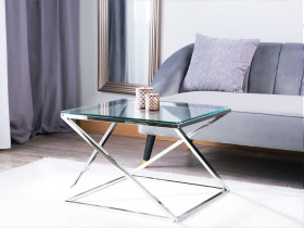 Stolik kawowy ze szklanym blatem 60 x 60 cm kwadratowy srebrny
