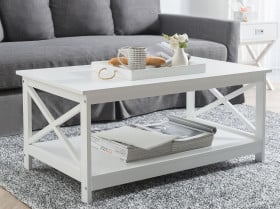 Stolik kawowy z półką do salonu MDF 100 x 55 cm biały