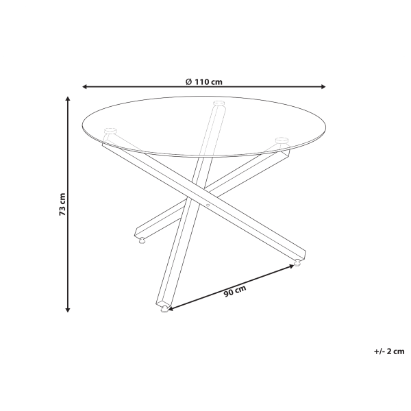 Stół okrągły ø110 cm srebrne nogi szklany blat, 9882639