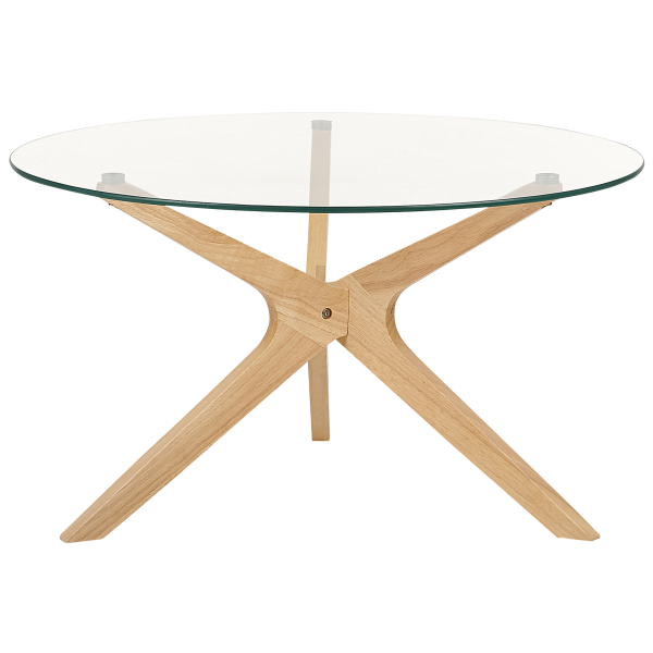 Stolik kawowy do salonu ø 80 cm szkło jasne drewno, 9889120